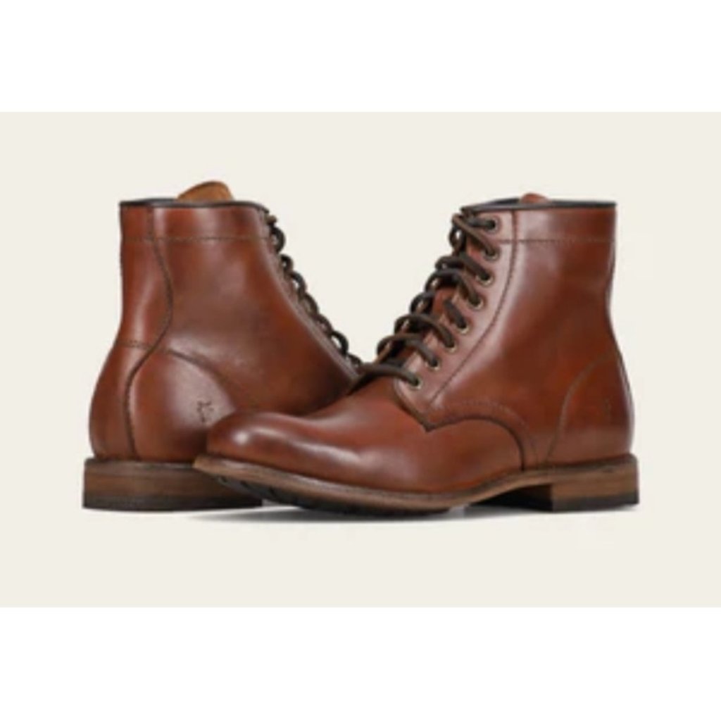 Frye Leather Combat Boots Men 8.5 Brown Lace Up Distressed Office Vibram Outsole